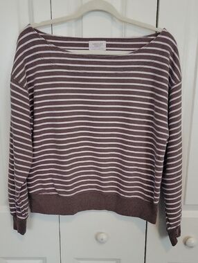 American Eagle Outfitters Striped Scoopneck Sweater - Brown & White